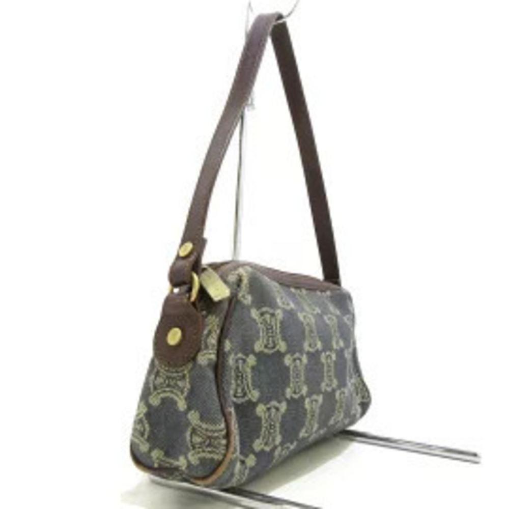 Celine Paris Macadam Handbag Bag Blue Ivory White Dark Brown Denim Leather